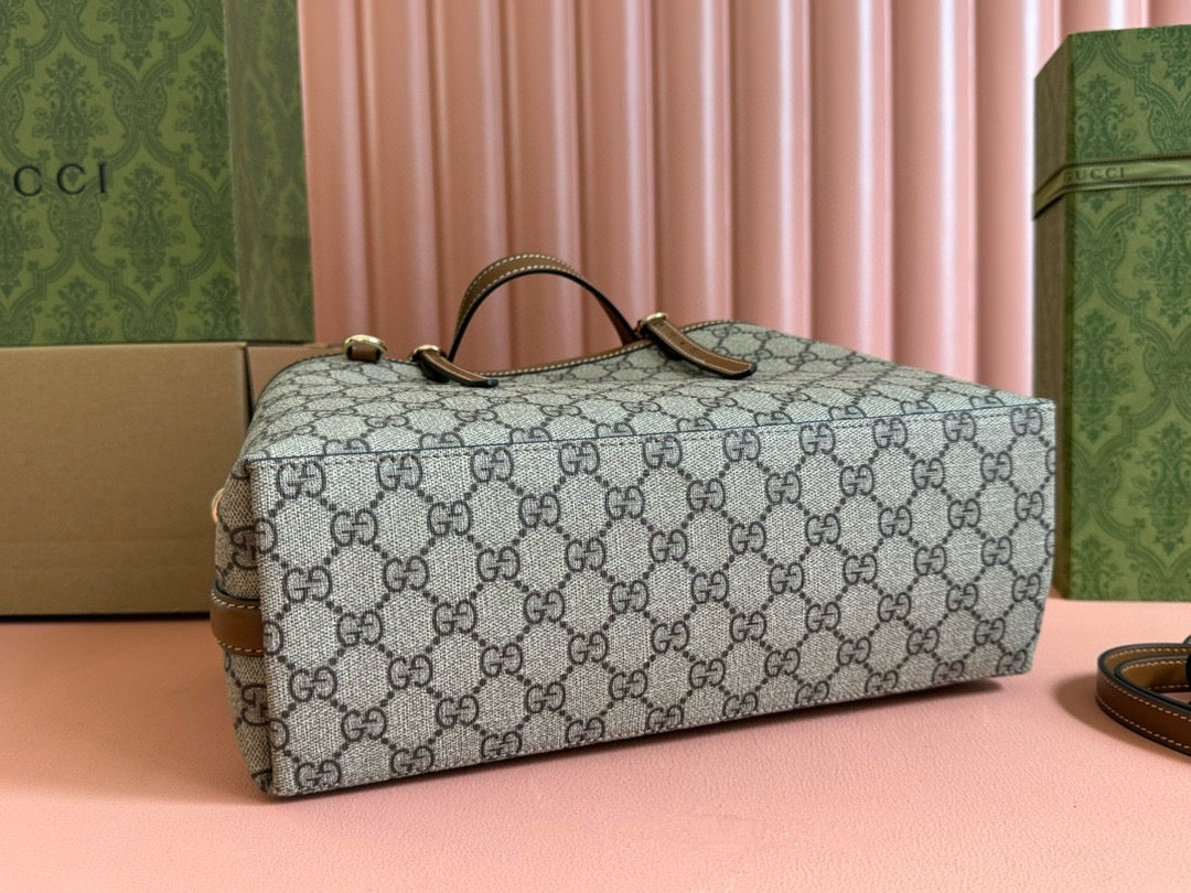 Gucci GG Emblem Small Tote Bag Beige Ebony Leather mysite