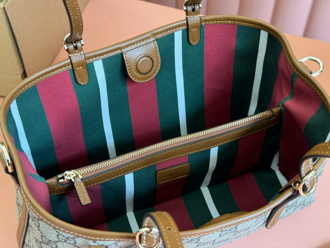 Gucci GG Emblem Small Tote Bag Beige Ebony Leather mysite