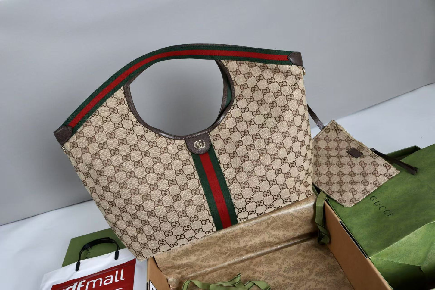 Gucci Giglio Large Tote Bag Beige and Red Denim mysite