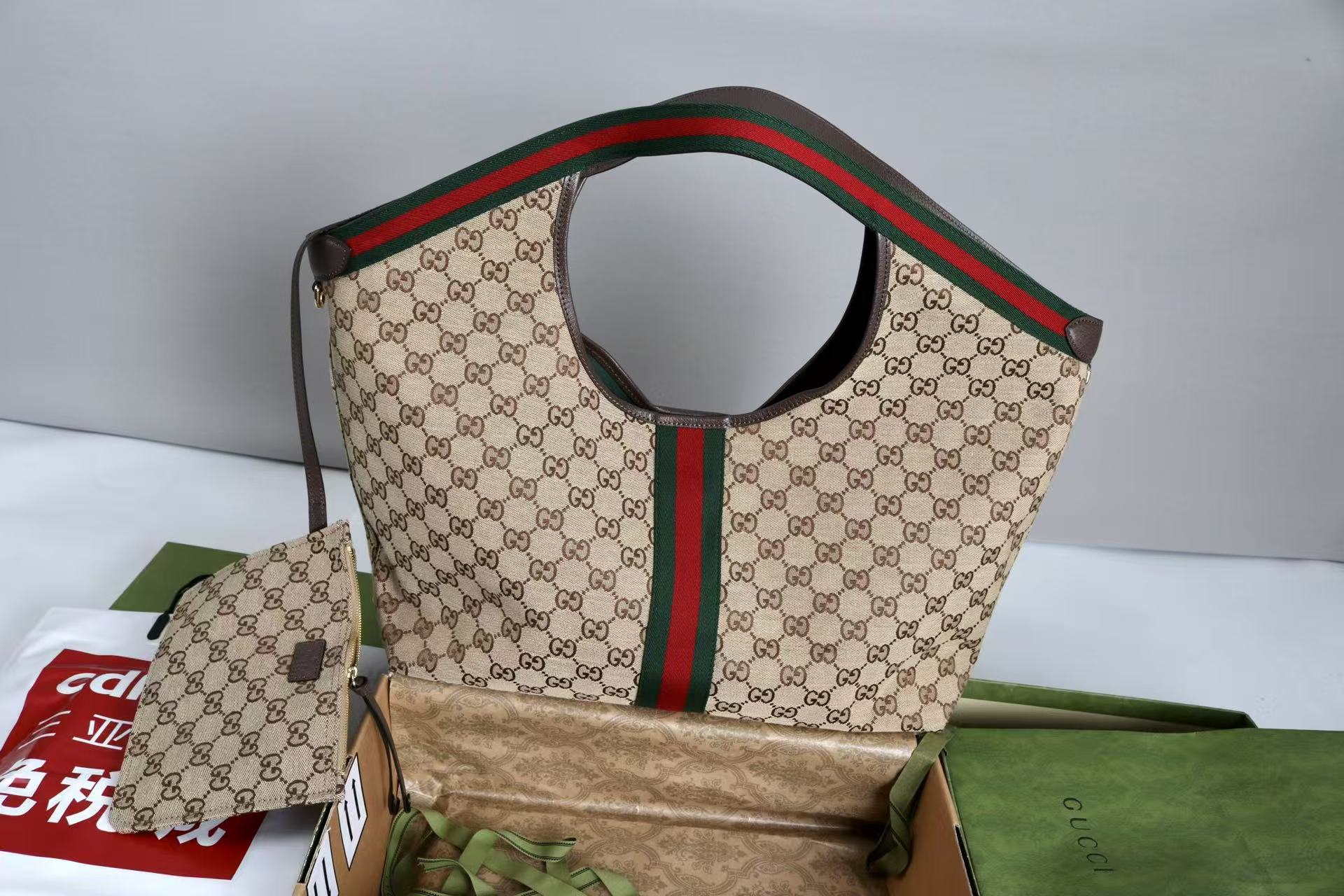 Gucci Giglio Large Tote Bag Beige and Red Denim mysite