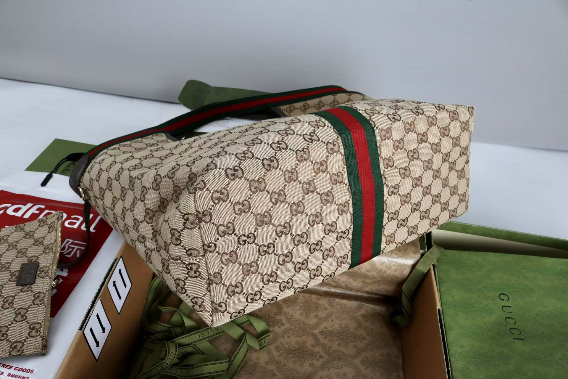 Gucci Giglio Large Tote Bag Beige and Red Denim mysite