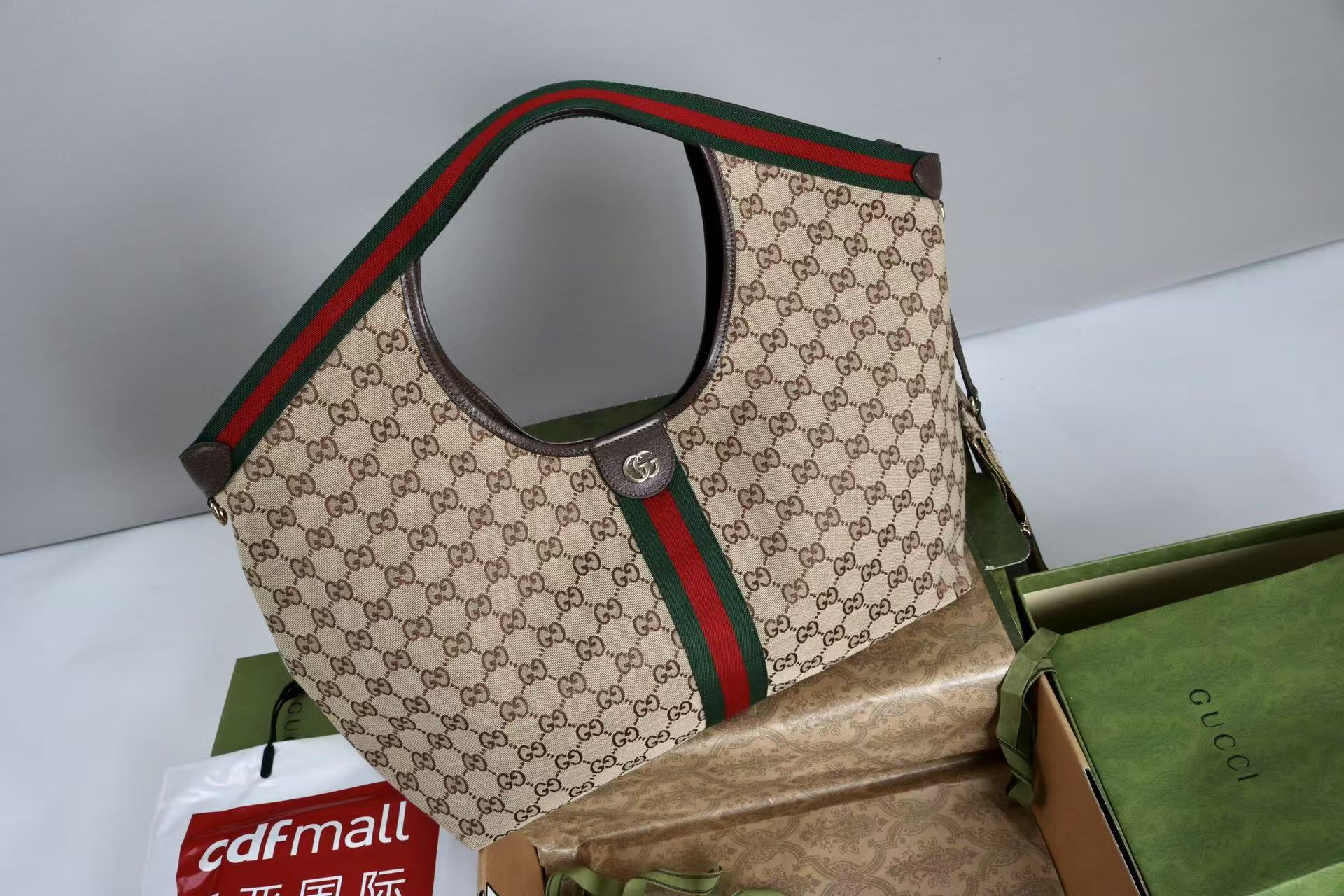 Gucci Giglio Large Tote Bag Beige and Red Denim mysite