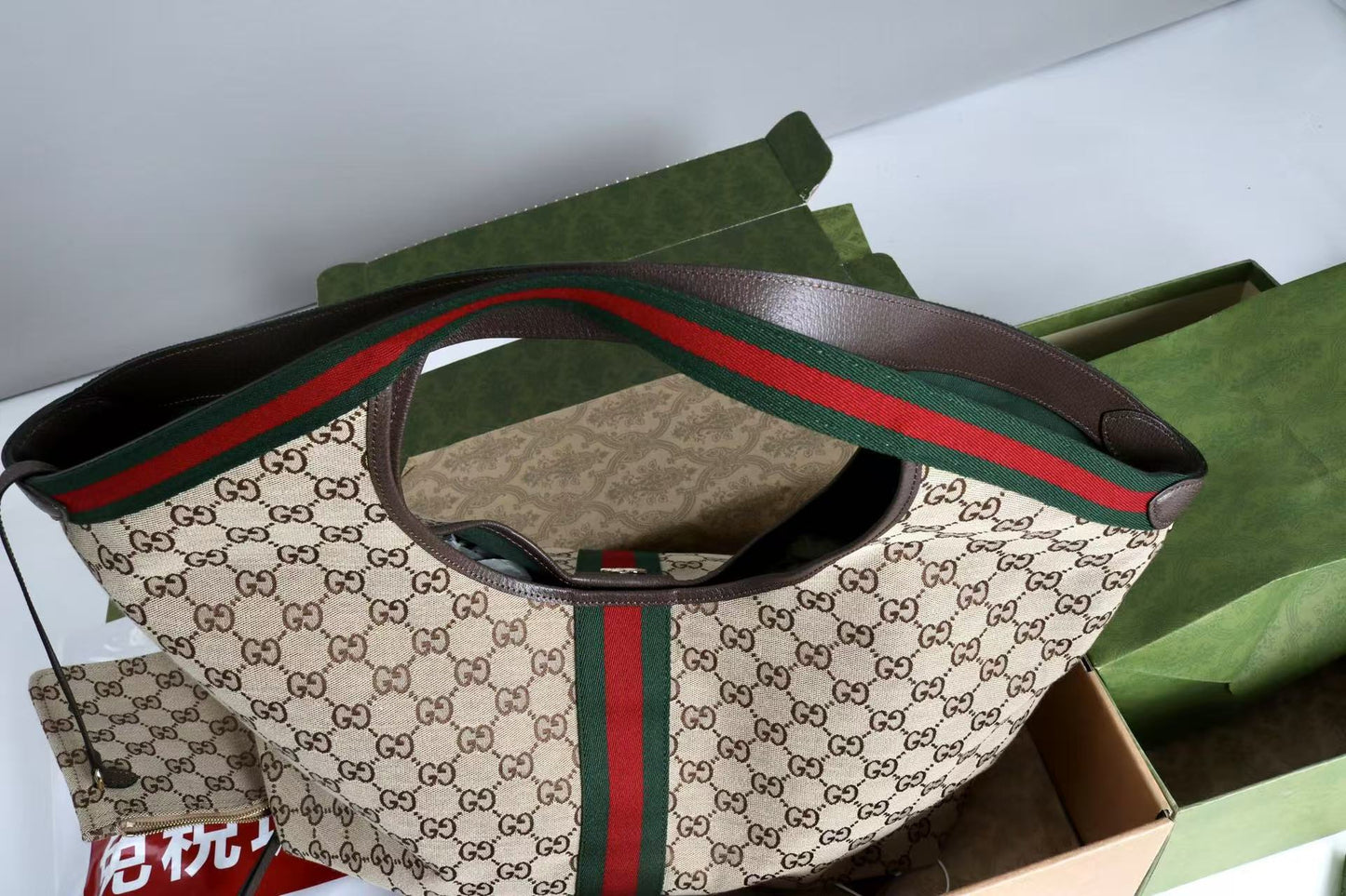 Gucci Giglio Large Tote Bag Beige and Red Denim mysite