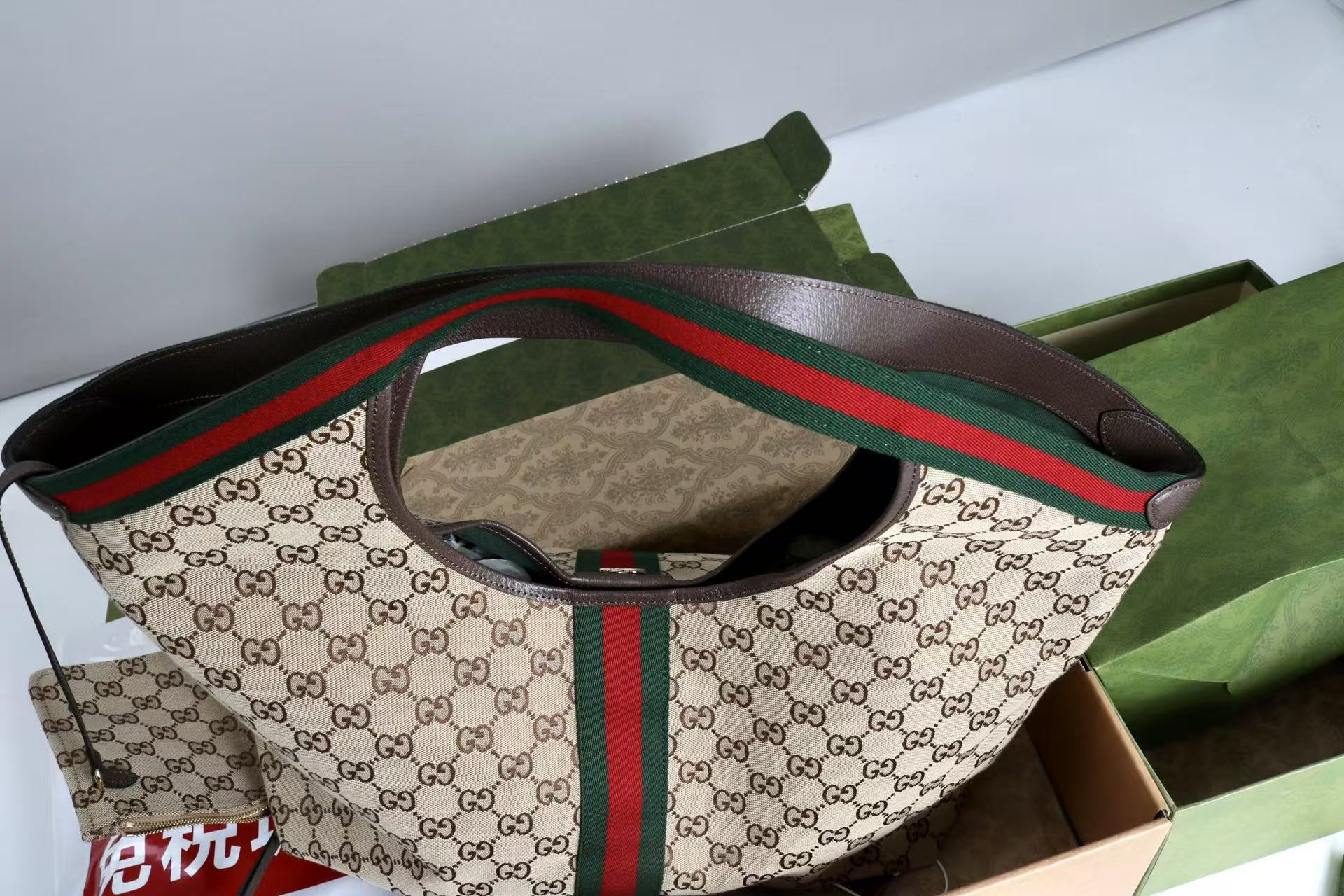 Gucci Giglio Large Tote Bag Beige and Red Denim mysite