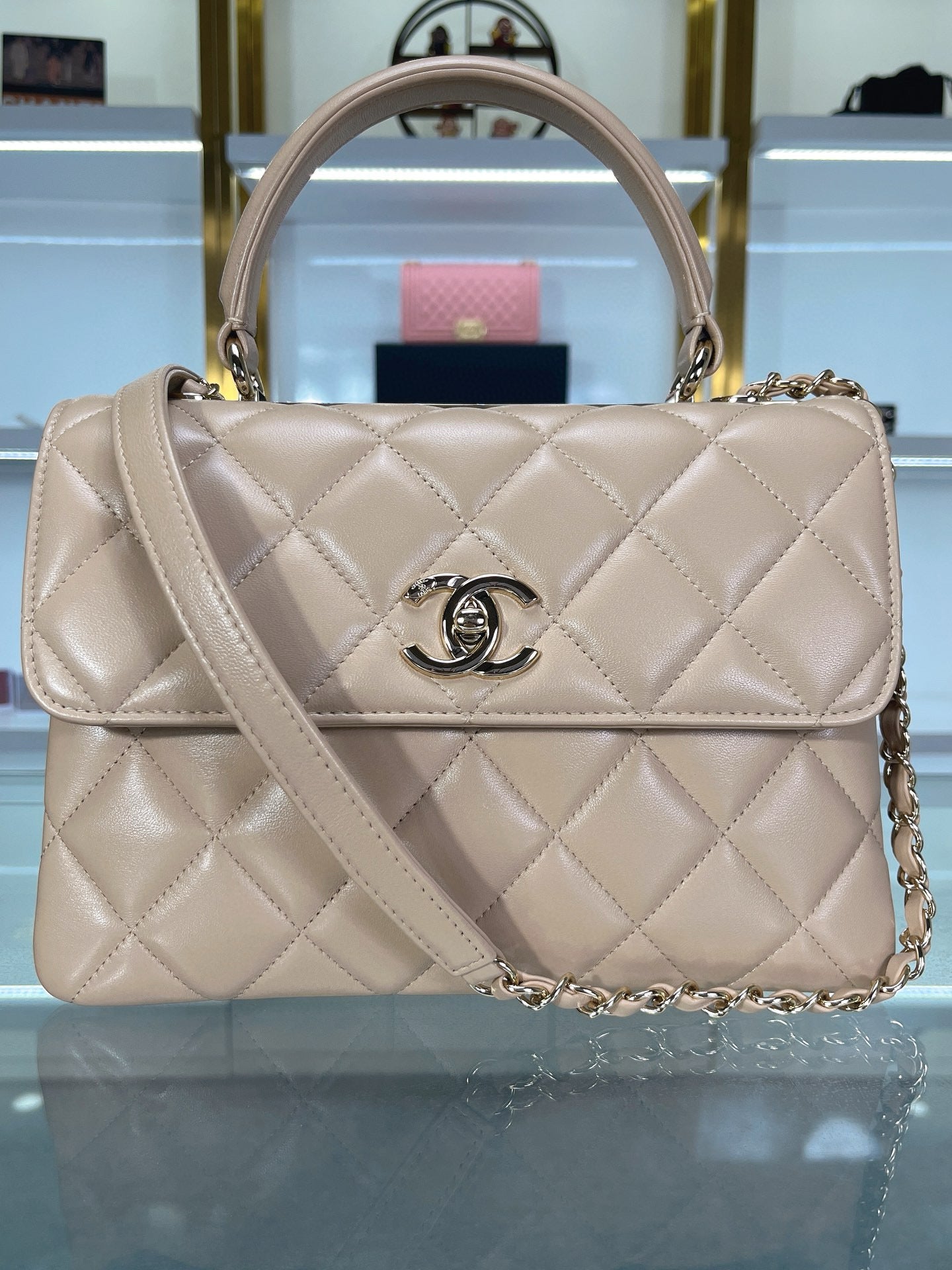 CC TRENDY 25CM BEIGE LAMBSKIN LIGHT GOLD HARDWARE mysite