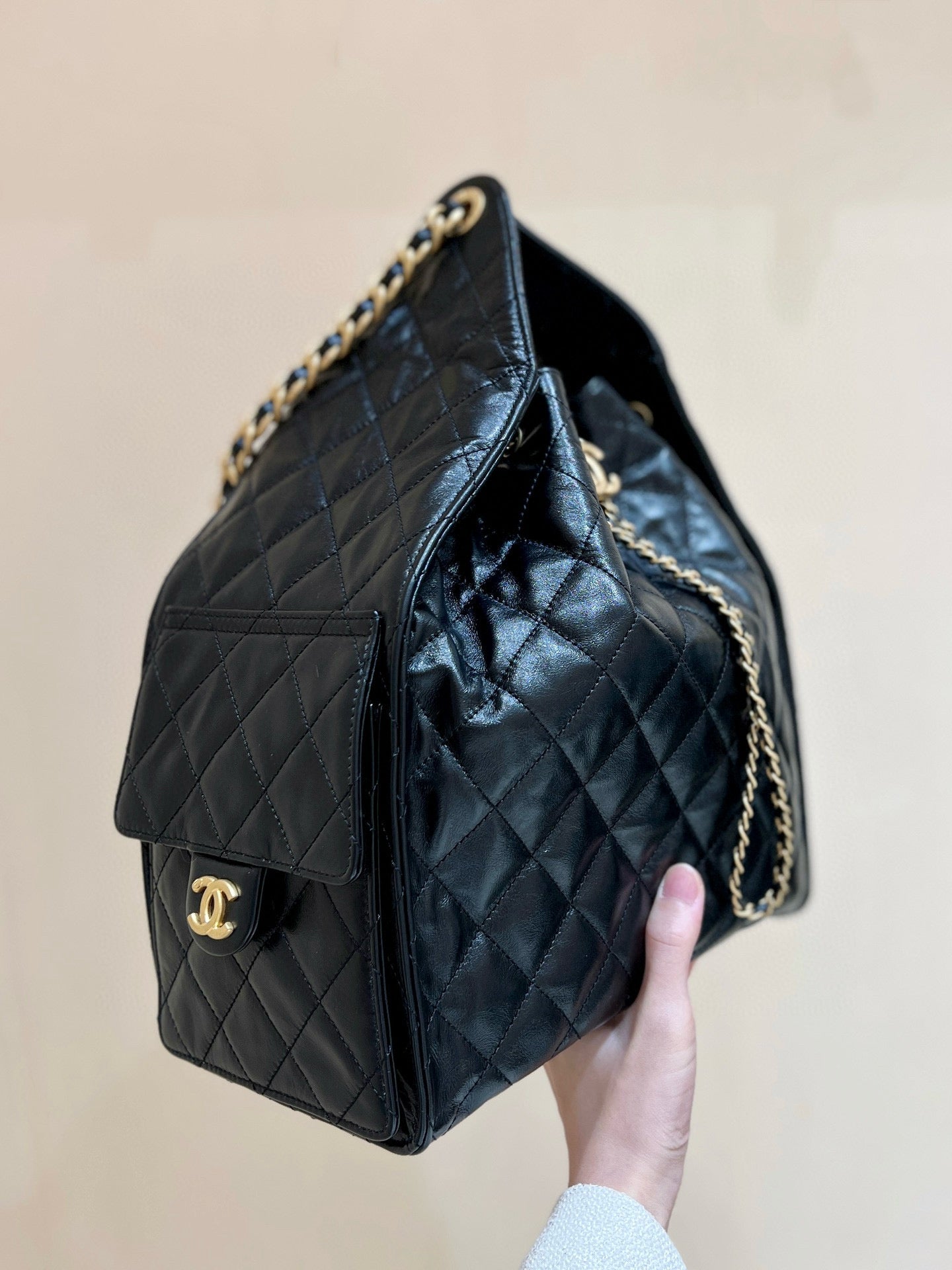 CC 25C Hobo Bag Large 40cm Balck Polished Calfskin Gold Hardware mysite