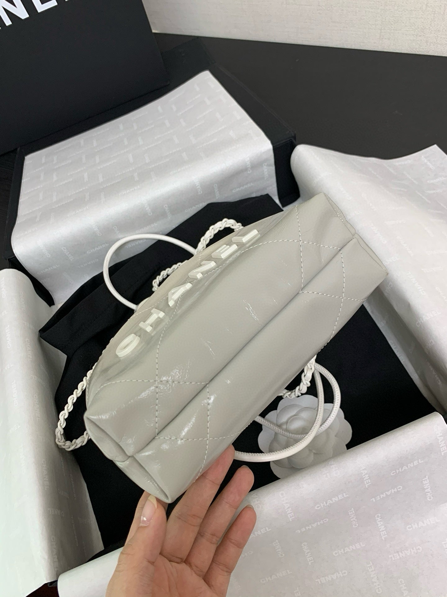 CC Mini 22 Hobo Bag White Grey Lambskin mysite