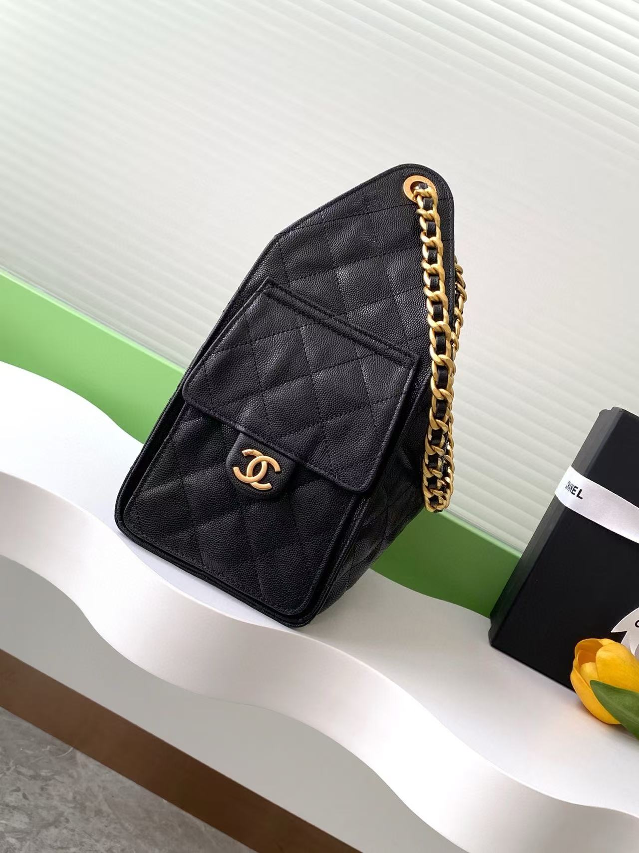 CC 25C Hobo Bag 30cm Black Grained Calfskin mysite