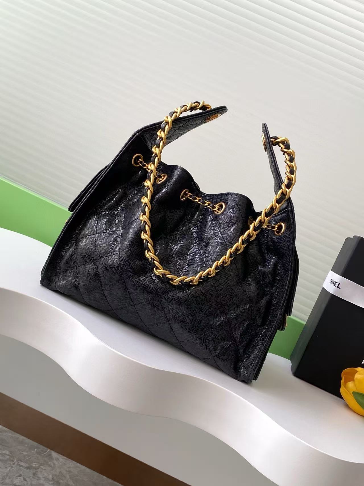 CC 25C Hobo Bag 30cm Black Grained Calfskin mysite