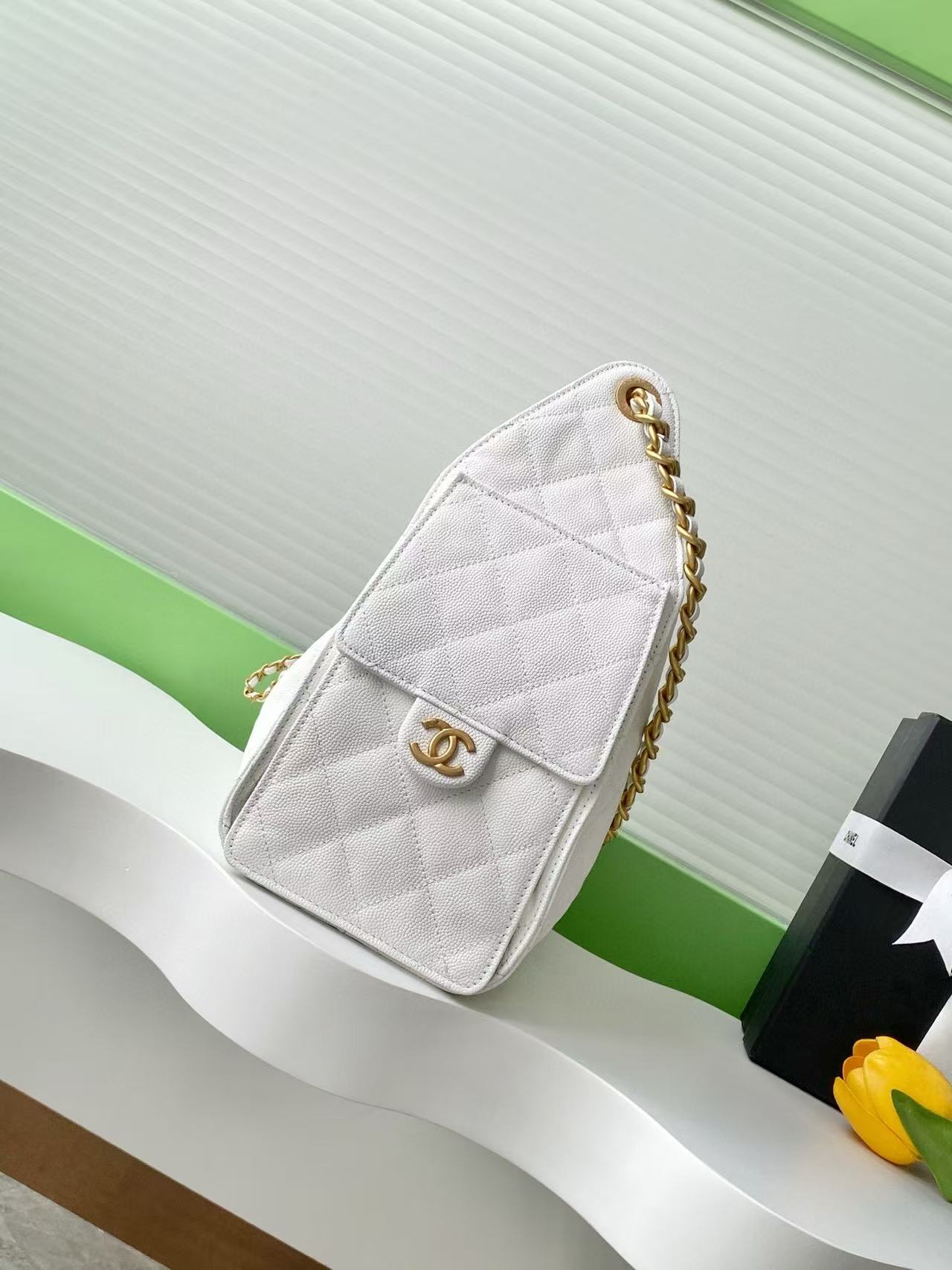 CC 25C Hobo Bag 30cm White Grained Calfskin mysite