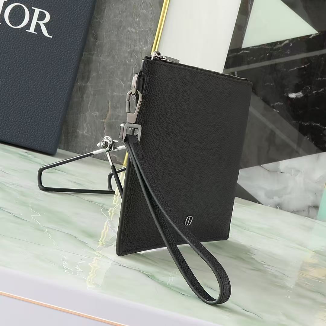 CD A5 Pouch Black Grained Calfskin with CD Icon mysite