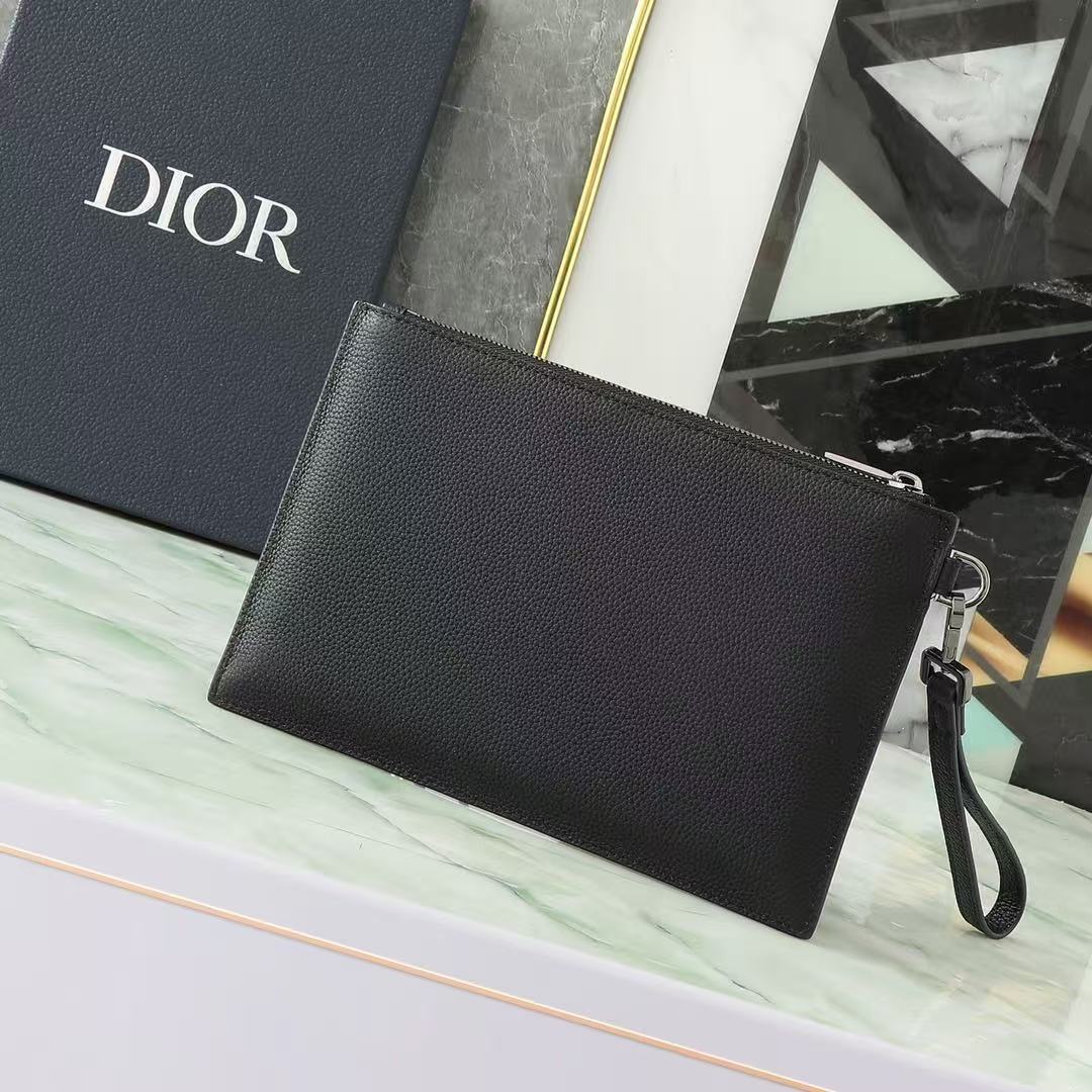 CD A5 Pouch Black Grained Calfskin with CD Icon mysite