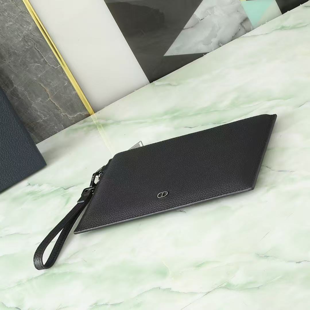 CD A5 Pouch Black Grained Calfskin with CD Icon mysite