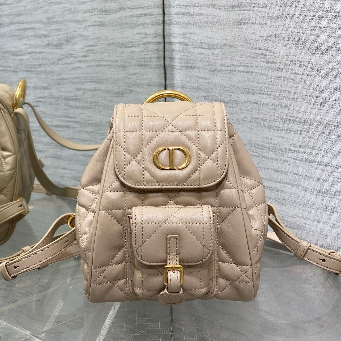 Small CD Caro Blackpack 18cm Powder Beige Macrocannage Lambskin mysite