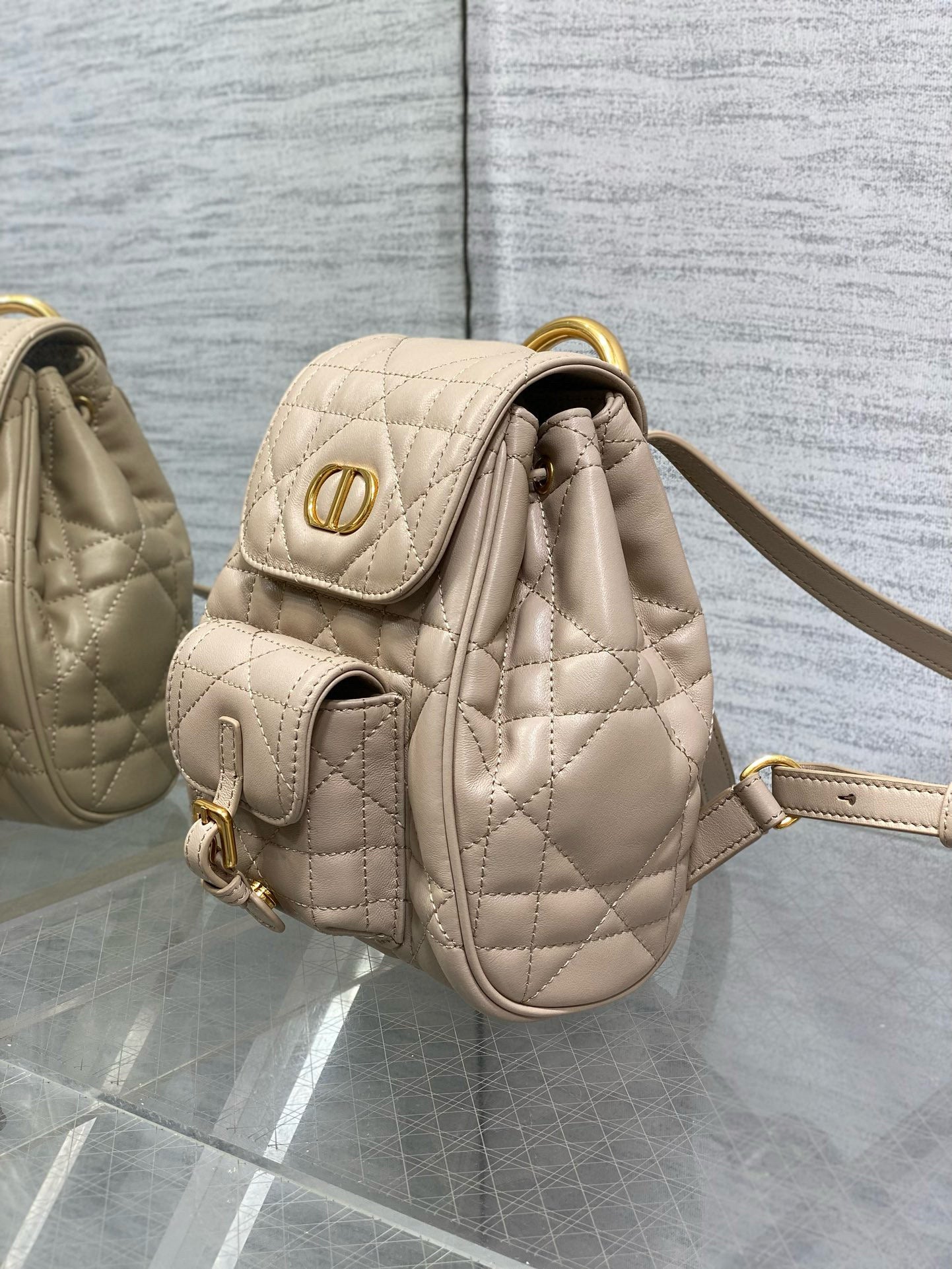 Small CD Caro Blackpack 18cm Powder Beige Macrocannage Lambskin mysite