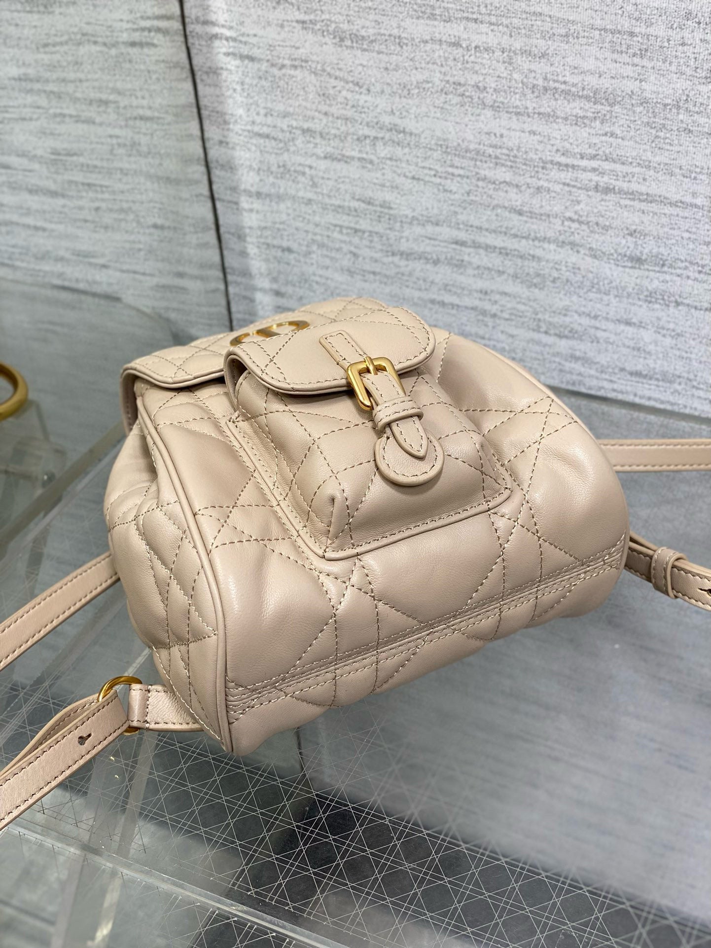 Small CD Caro Blackpack 18cm Powder Beige Macrocannage Lambskin mysite