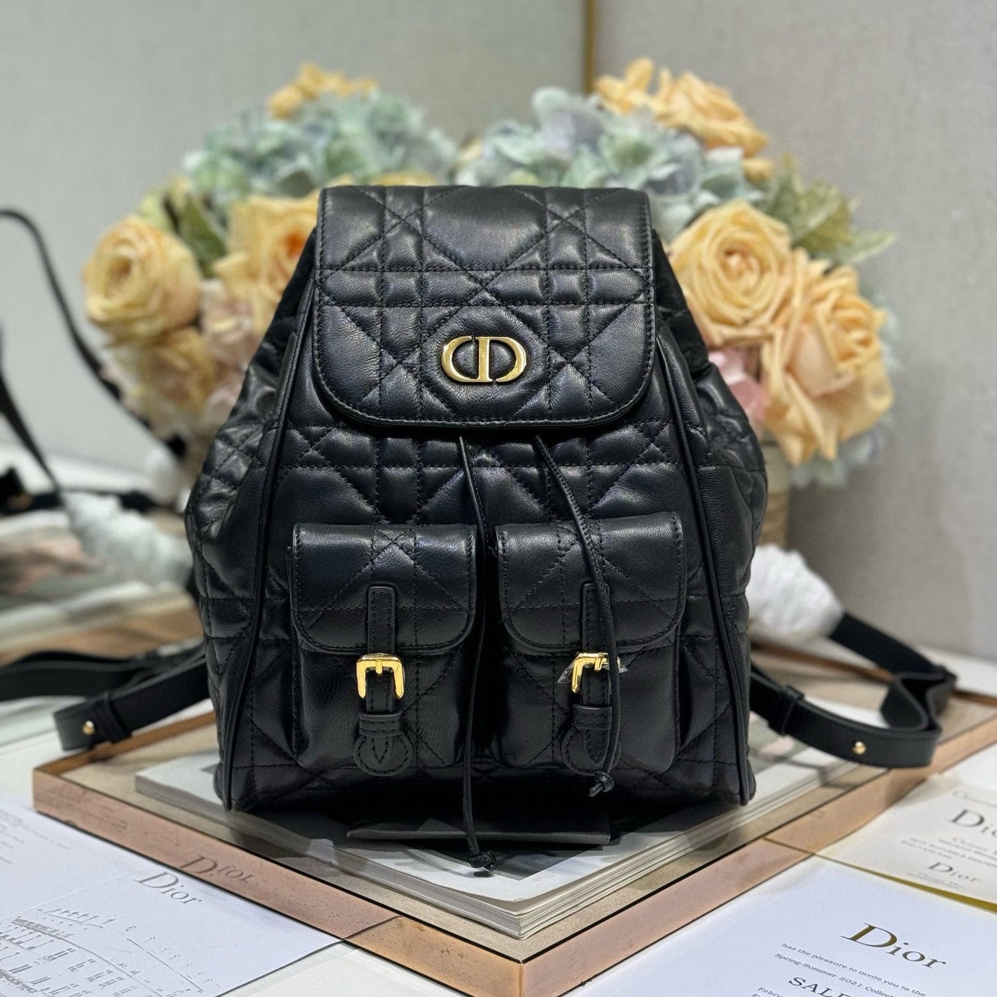 CD Caro Medium Size Backpack Black Sheepskin  23 x 26.7 x 12.5 cm mysite