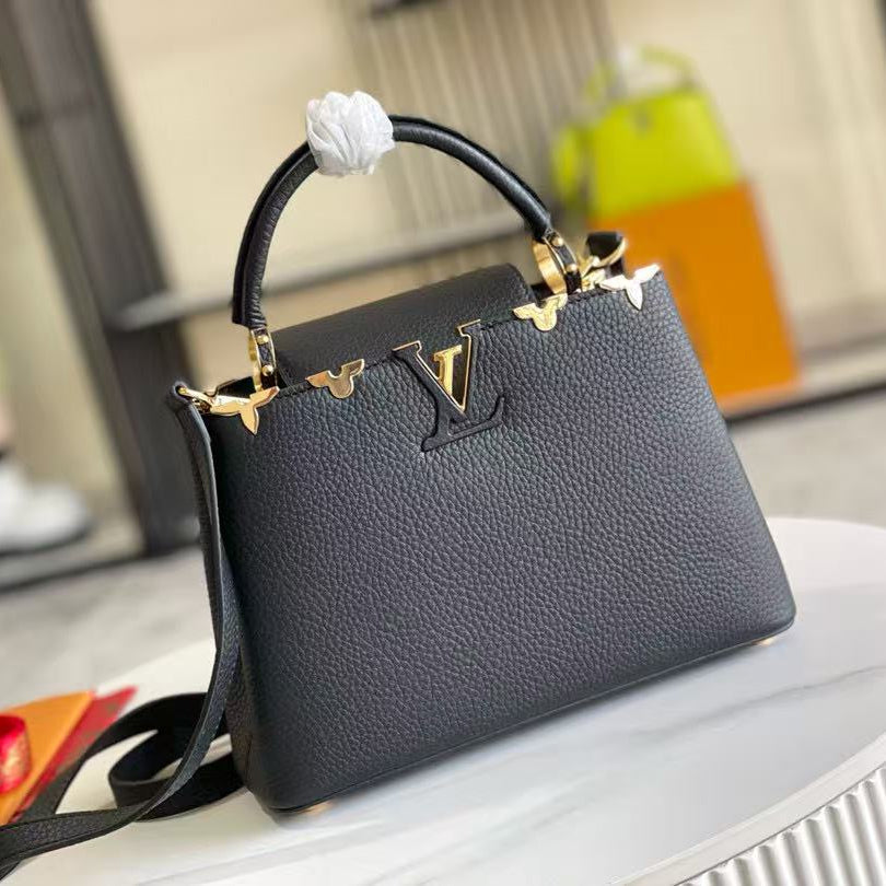 LV Capucines Handbag 27cm  Black Gold Cowhide mysite