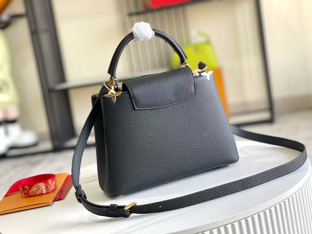 LV Capucines Handbag 27cm  Black Gold Cowhide mysite