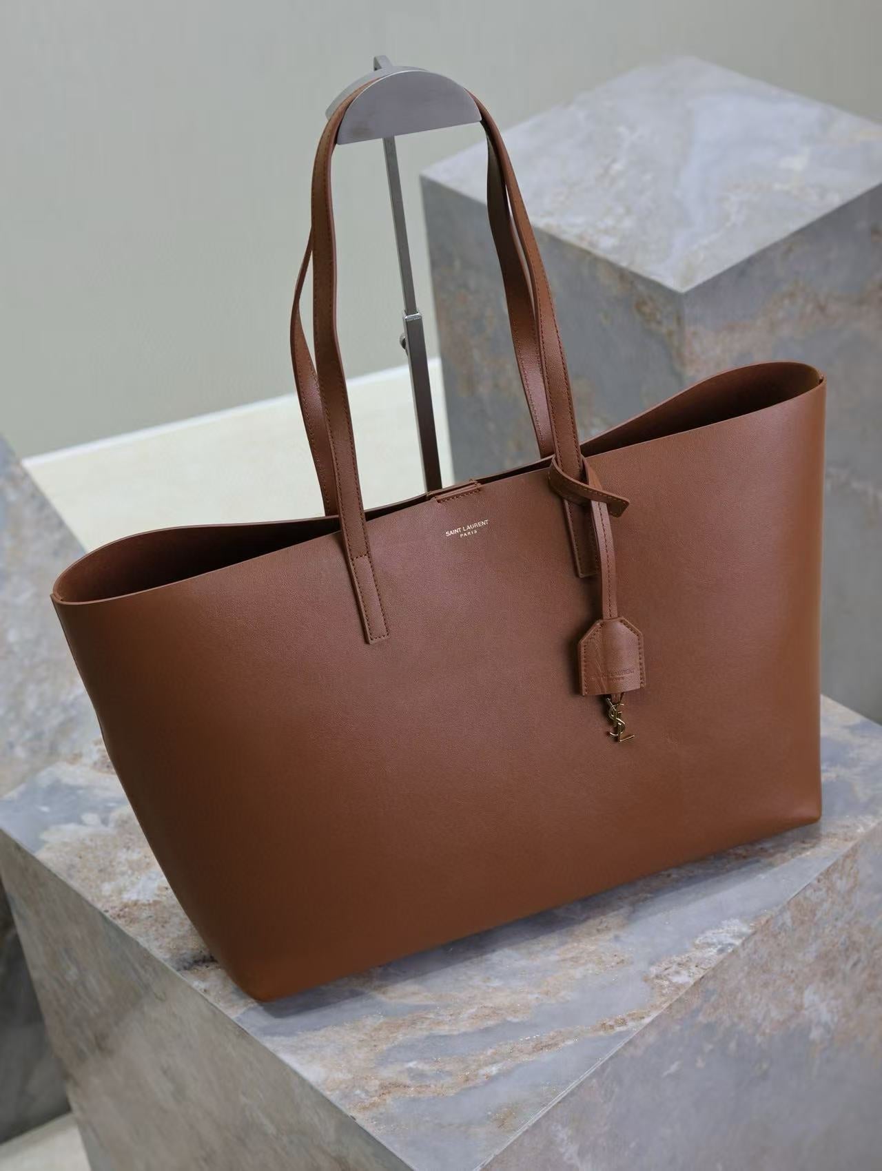 YSL 2025 Tote 38cm Bag Brown Smooth Leather mysite