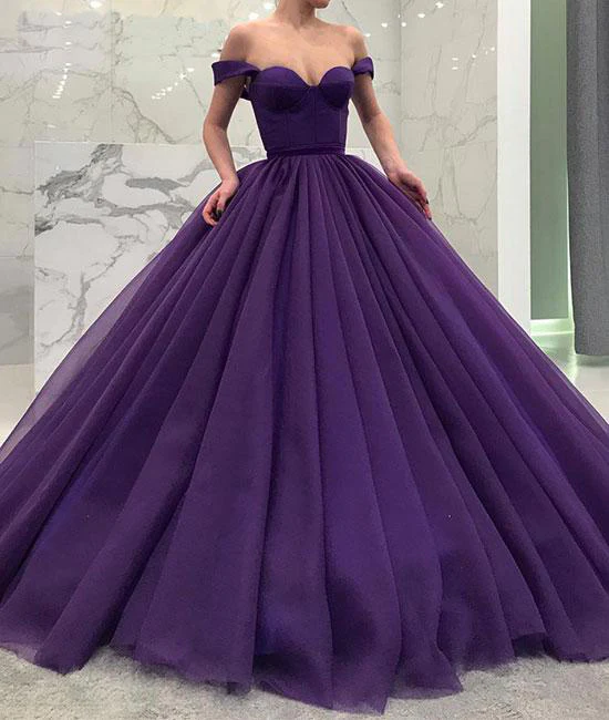 Purple Prom Dresses,tulle prom dress,off shoulder prom gown,long prom gown,tulle evening dress,ball gown prom dresses  gh1165s mysite