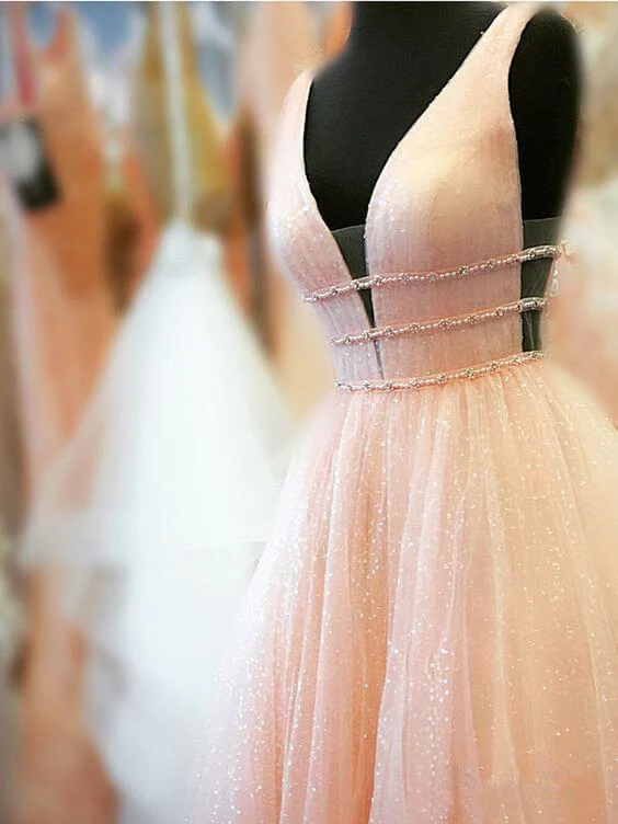 A Line Deep V Neck Ball Gown Prom Dresses Open Back White Evening Dresses gh2139s mysite