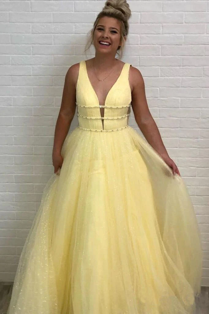 A Line Deep V Neck Ball Gown Prom Dresses Open Back White Evening Dresses gh2139s mysite