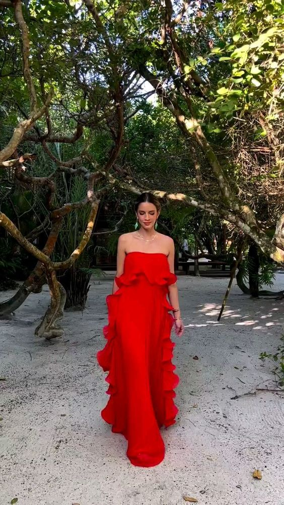 Red/Yellow a-line ruffled long Chiffon ball gown prom dress evening dress wedding guest party dress gh2951s mysite