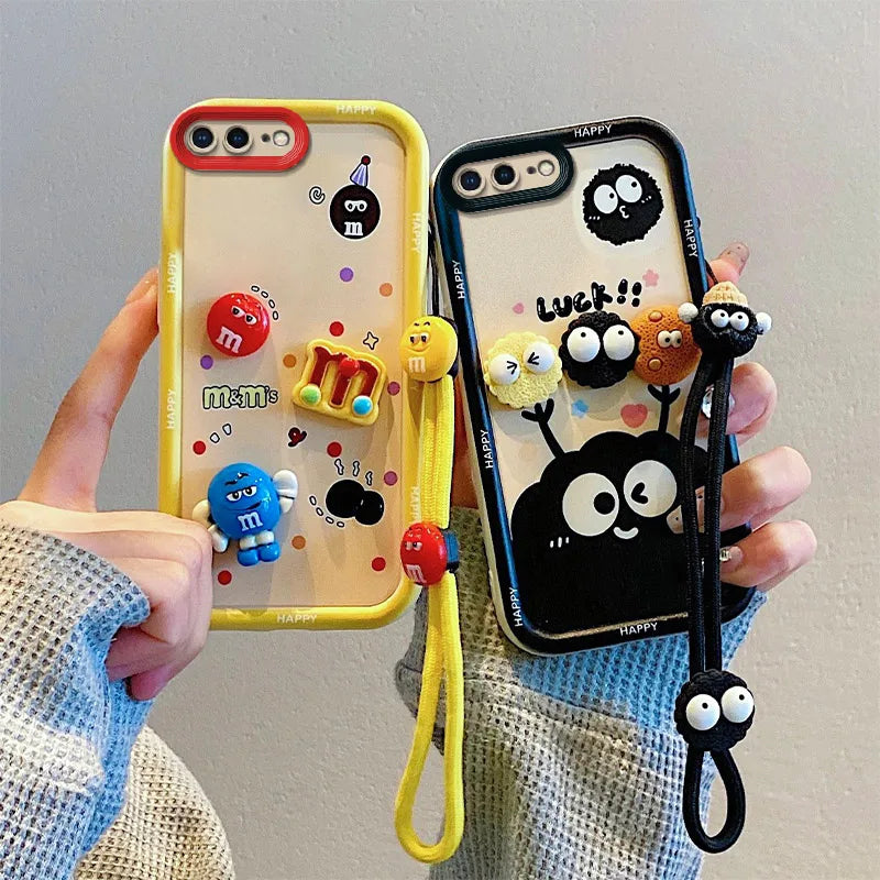 3D Cartoon Labubu Fur Phone Case for Samsung With Strap Plush Kuromi Toy Soft Covers mysite