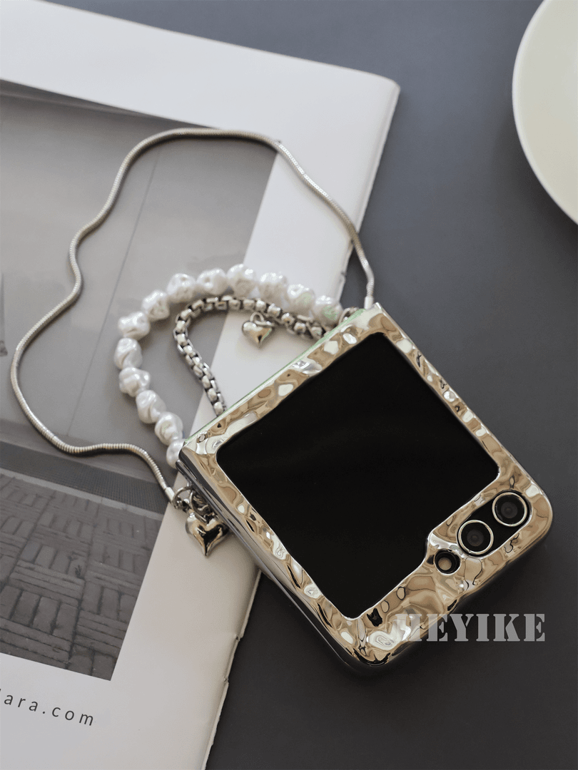 Samsung  Aluminum Alloy Textured Pearl Crossbody Galaxy Z Flip 6/5/4/3 Cases mysite