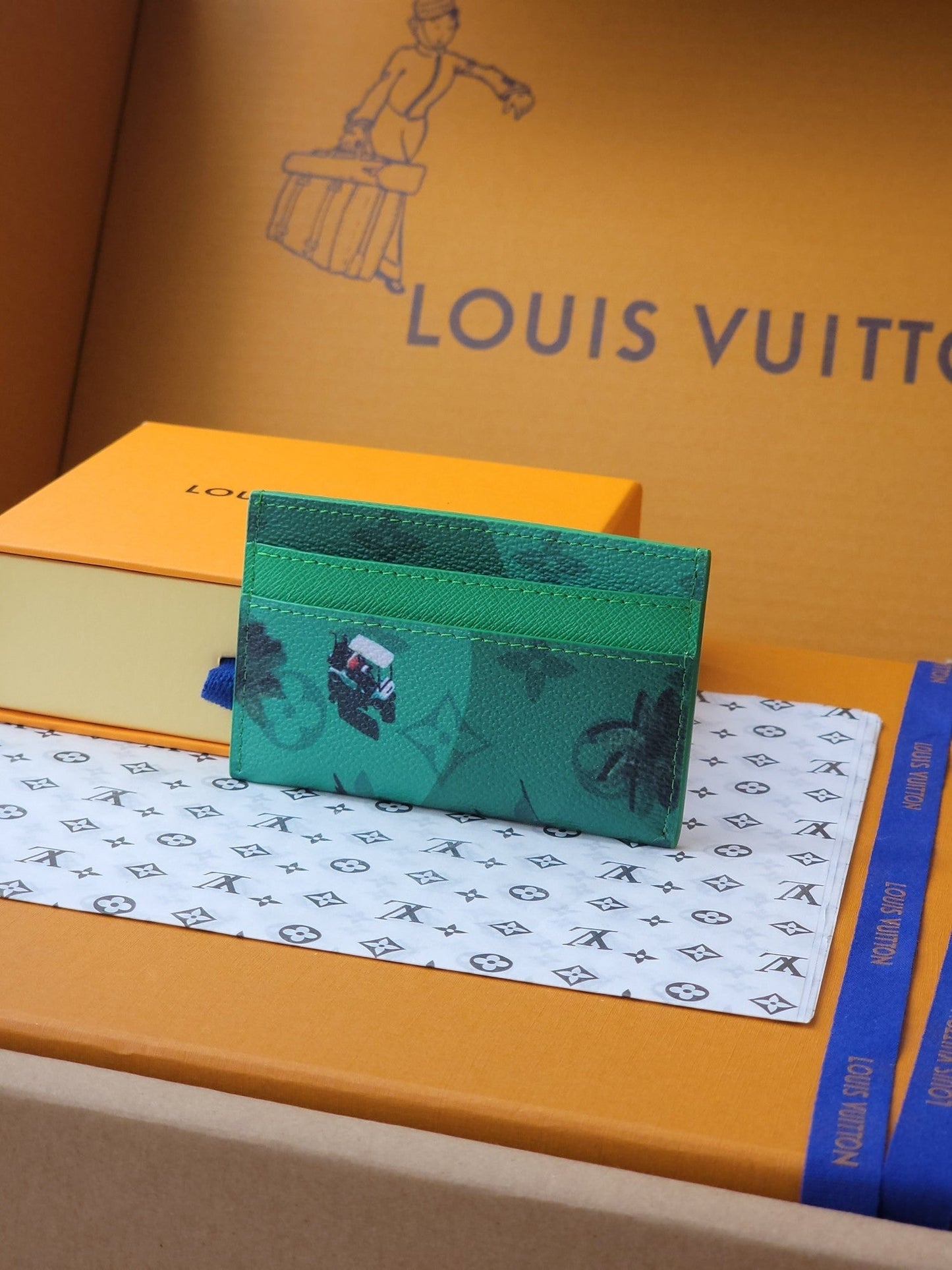 LV Double Card Holder Featuretiny Sport Scenes Printed Cowhide mysite