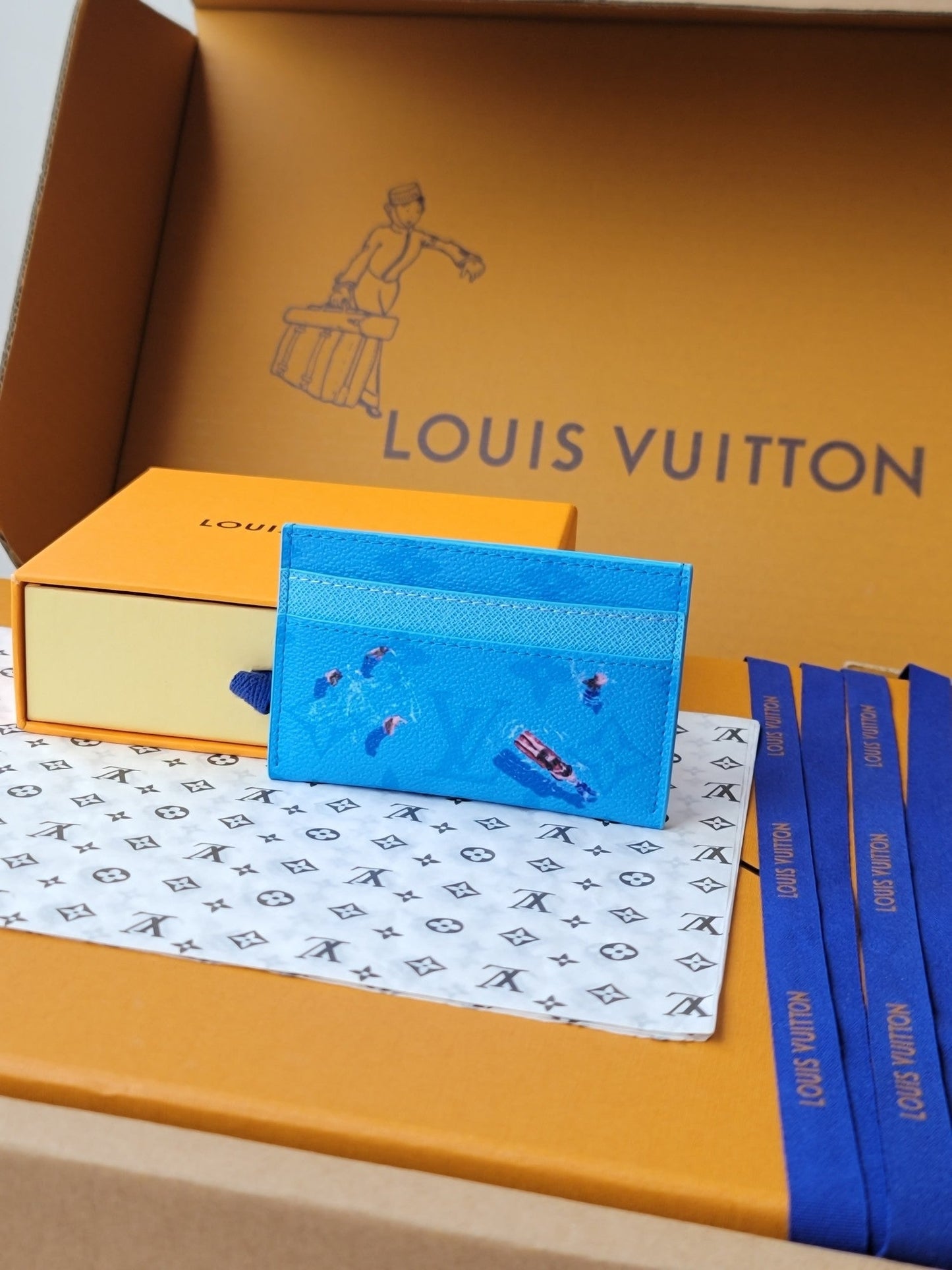 LV Double Card Holder Featuretiny Sport Scenes Printed Cowhide mysite
