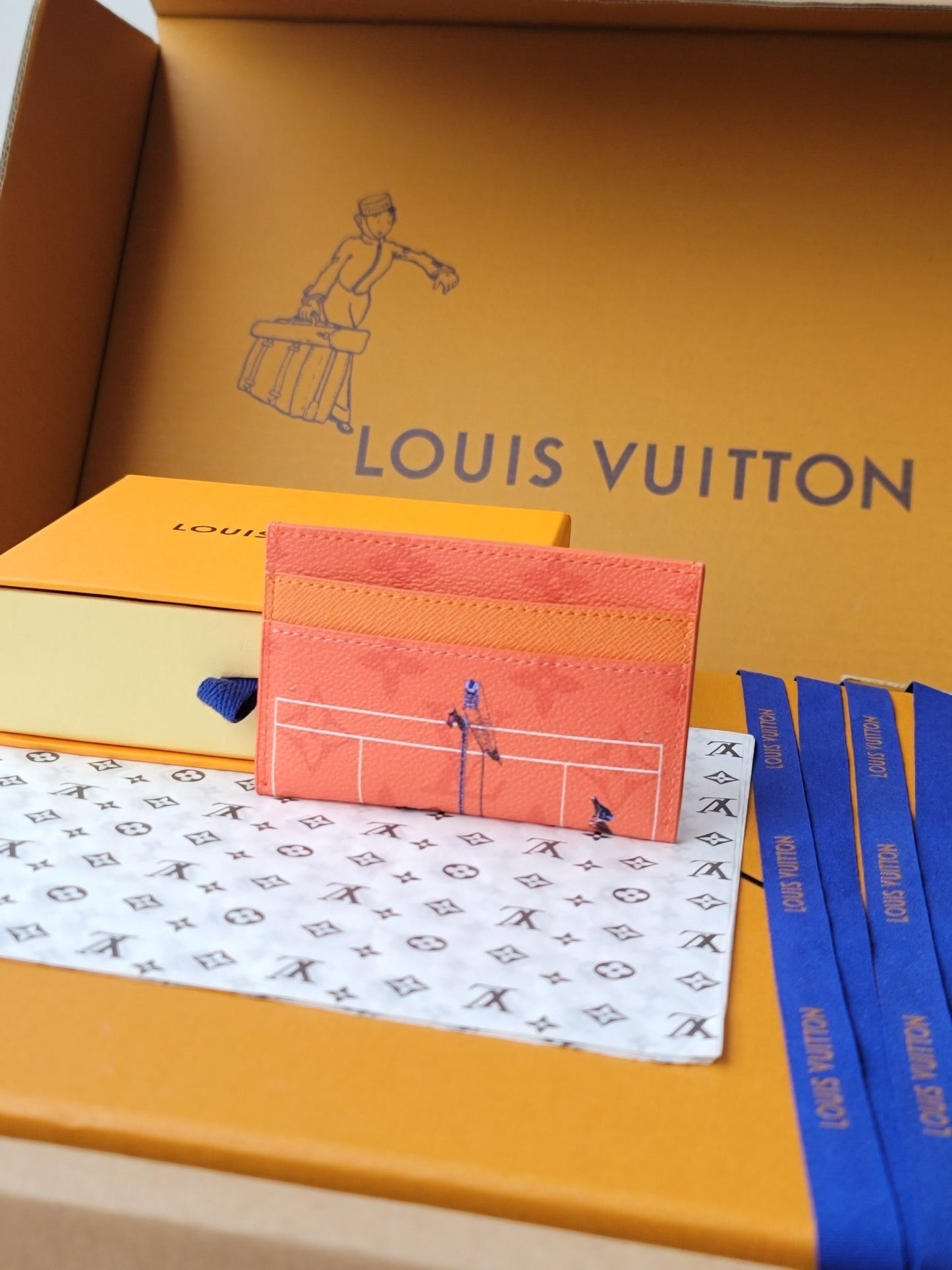 LV Double Card Holder Featuretiny Sport Scenes Printed Cowhide mysite