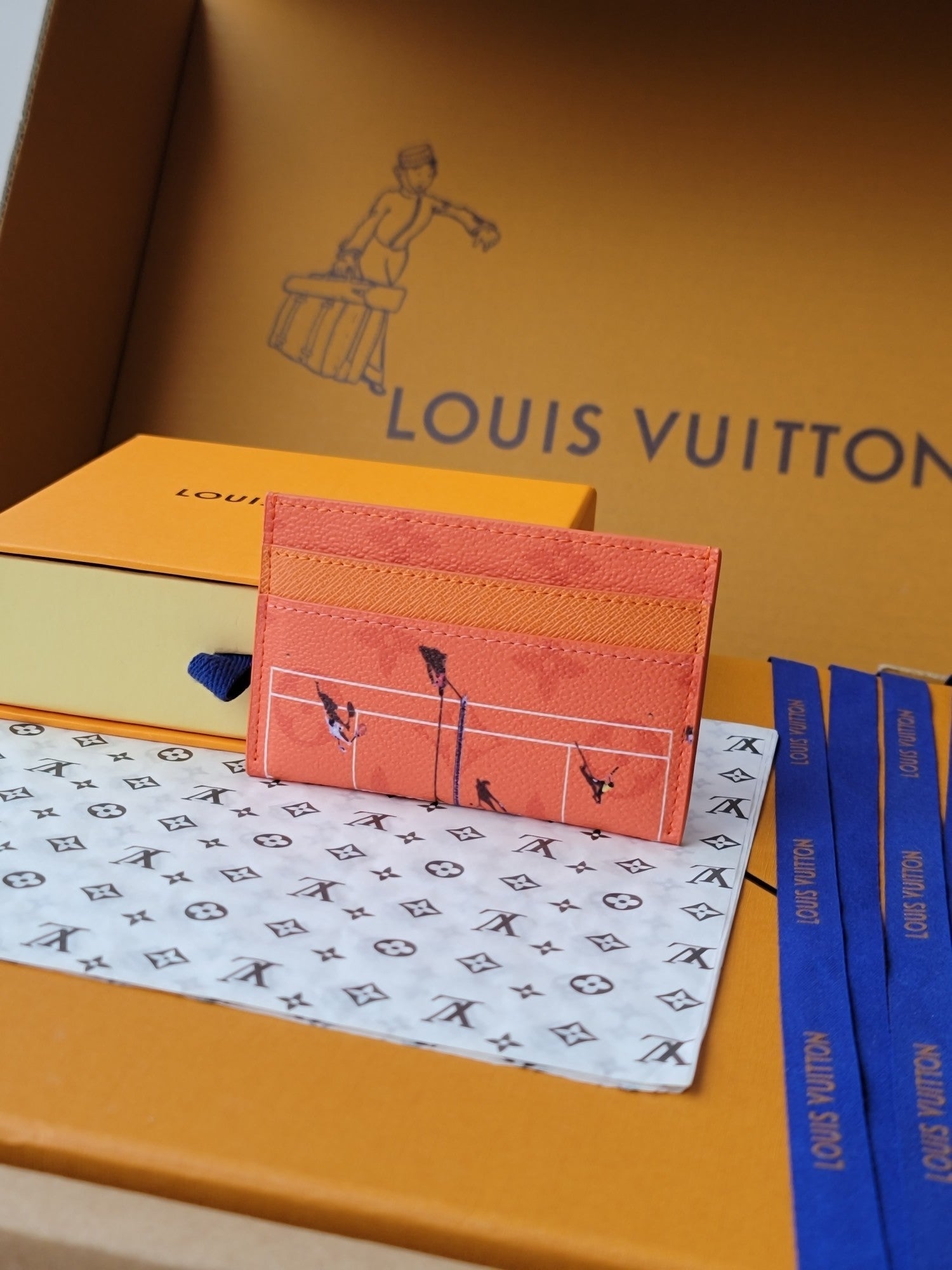 LV Double Card Holder Featuretiny Sport Scenes Printed Cowhide mysite