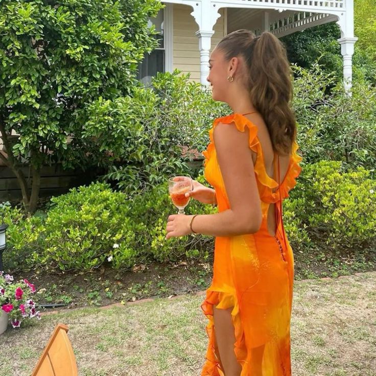 Orange Fashion Gradient Spaghetti Strap Long Ruffle Elegant Chiffon Ball Gown prom dress Evening Dress Holiday Party Dress gh3319s mysite