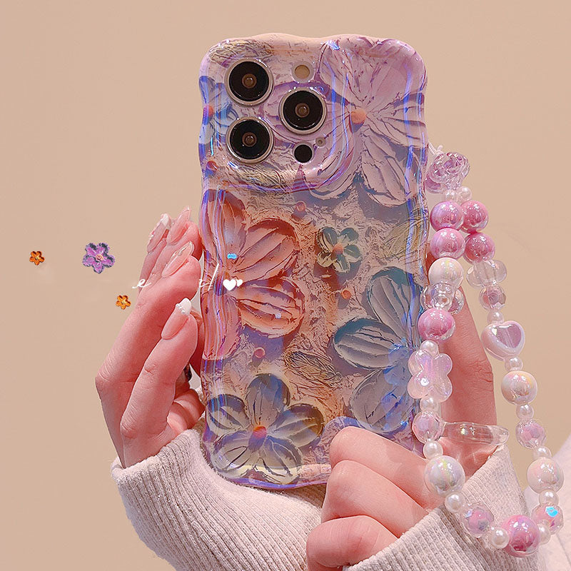 High Quality Blue Light Flower iPhone Case With Lanyard mysite