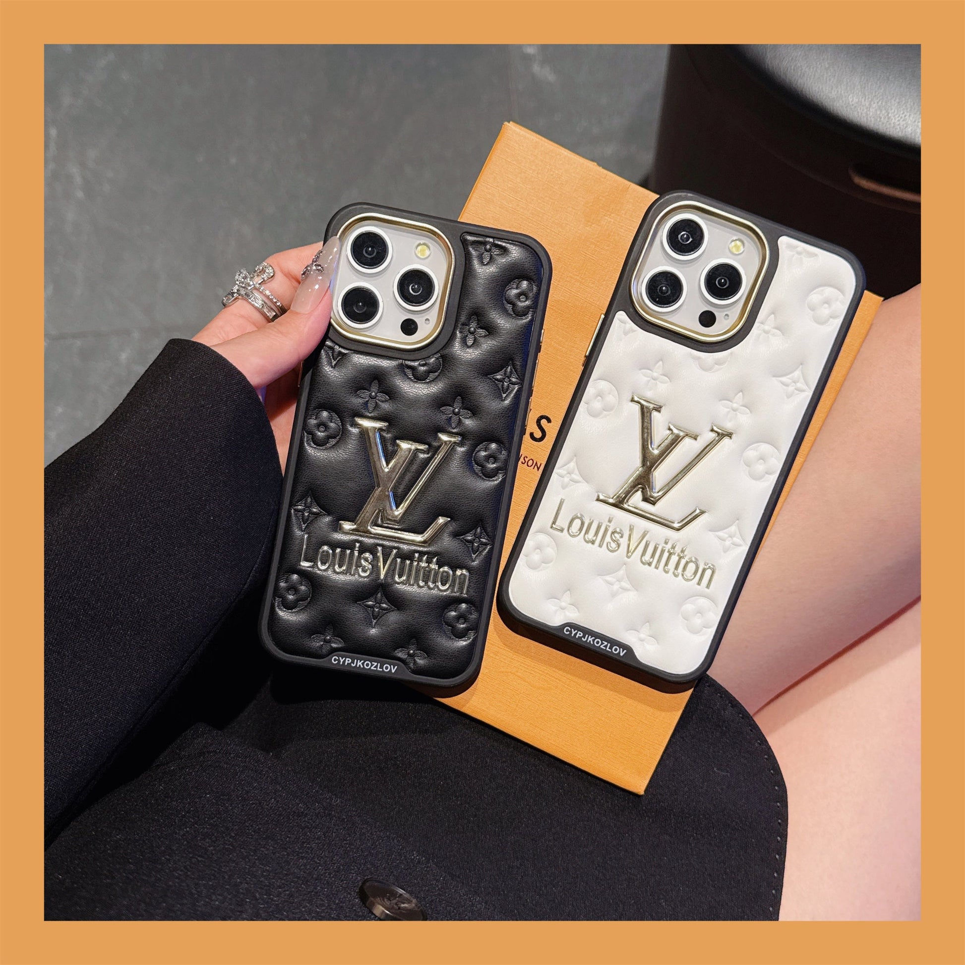 Finest Electroplated Classic Monogram Embossed Leather Apple iPhone Cases mysite