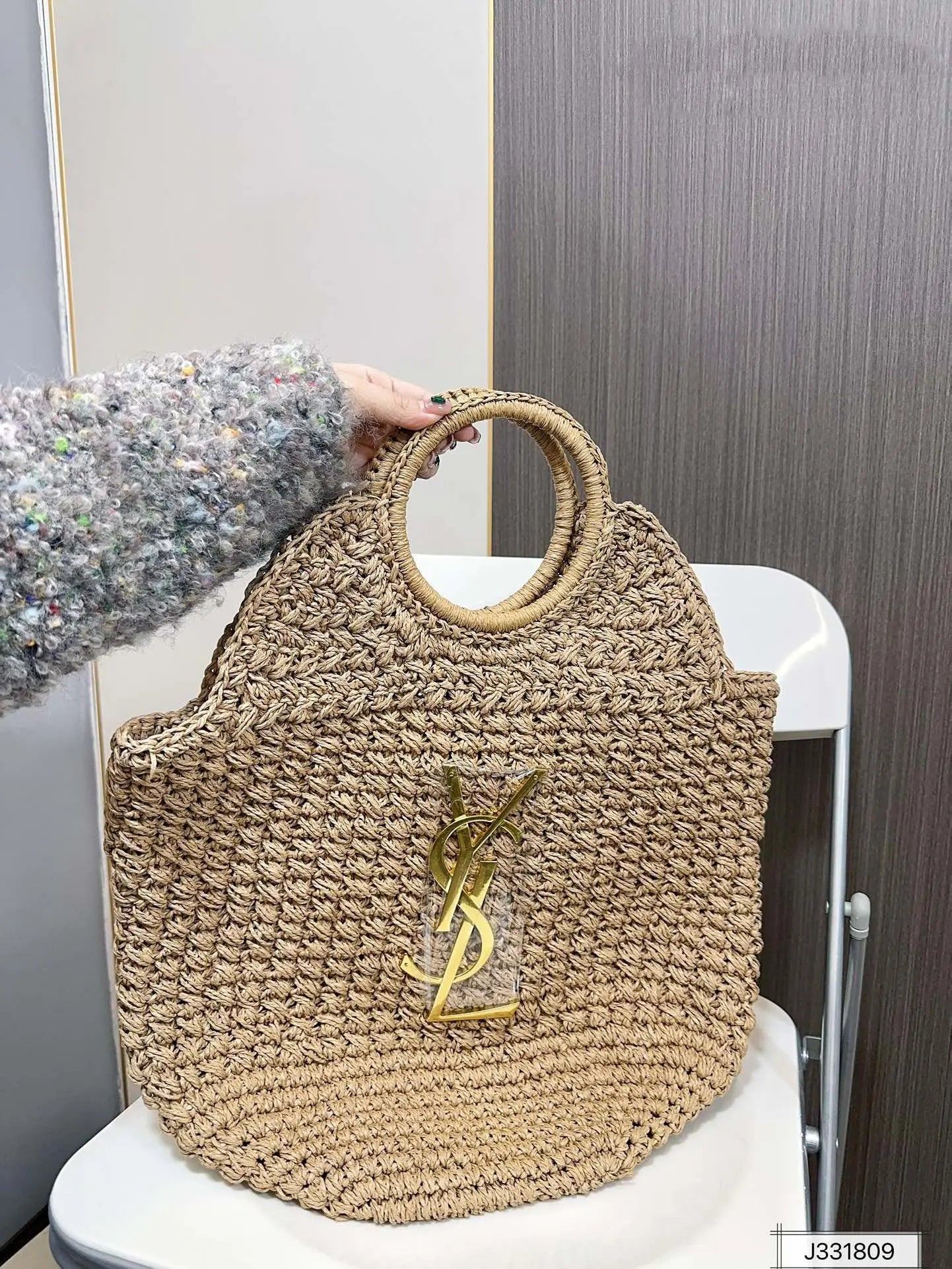 YSL SAINT LAURENT Summer Raffia Tote Bag 41x37cm mysite
