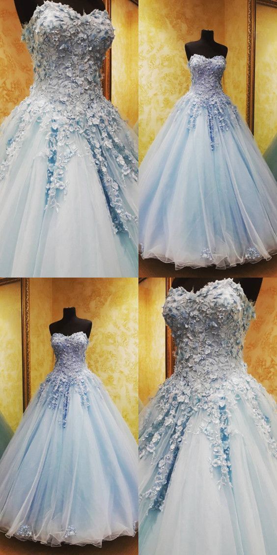 Charming Tulle Appliques Ball Gown Prom Dresses, Blue Quinceanera Dresses   cg10577s mysite