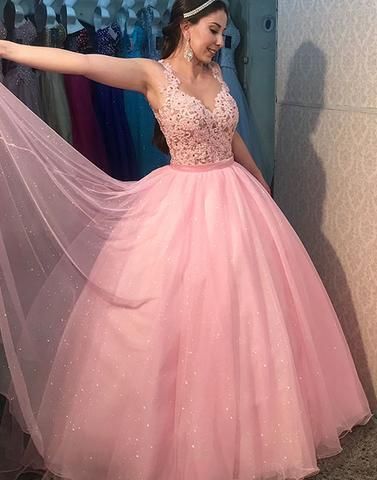 Pink Ball Gown Prom Dress with Illusion Bodice   cg10635s mysite