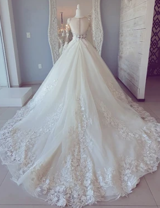 White lace long sleeve ball gown prom dress wedding dress   cg11015s mysite