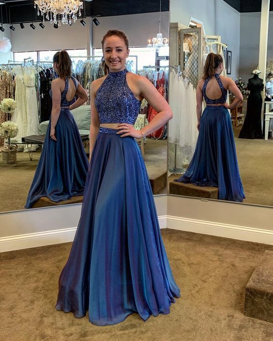Navy Blue Prom Dress,Two Piece Prom Dresses,Ball Gown Prom Dress   cg12213s mysite