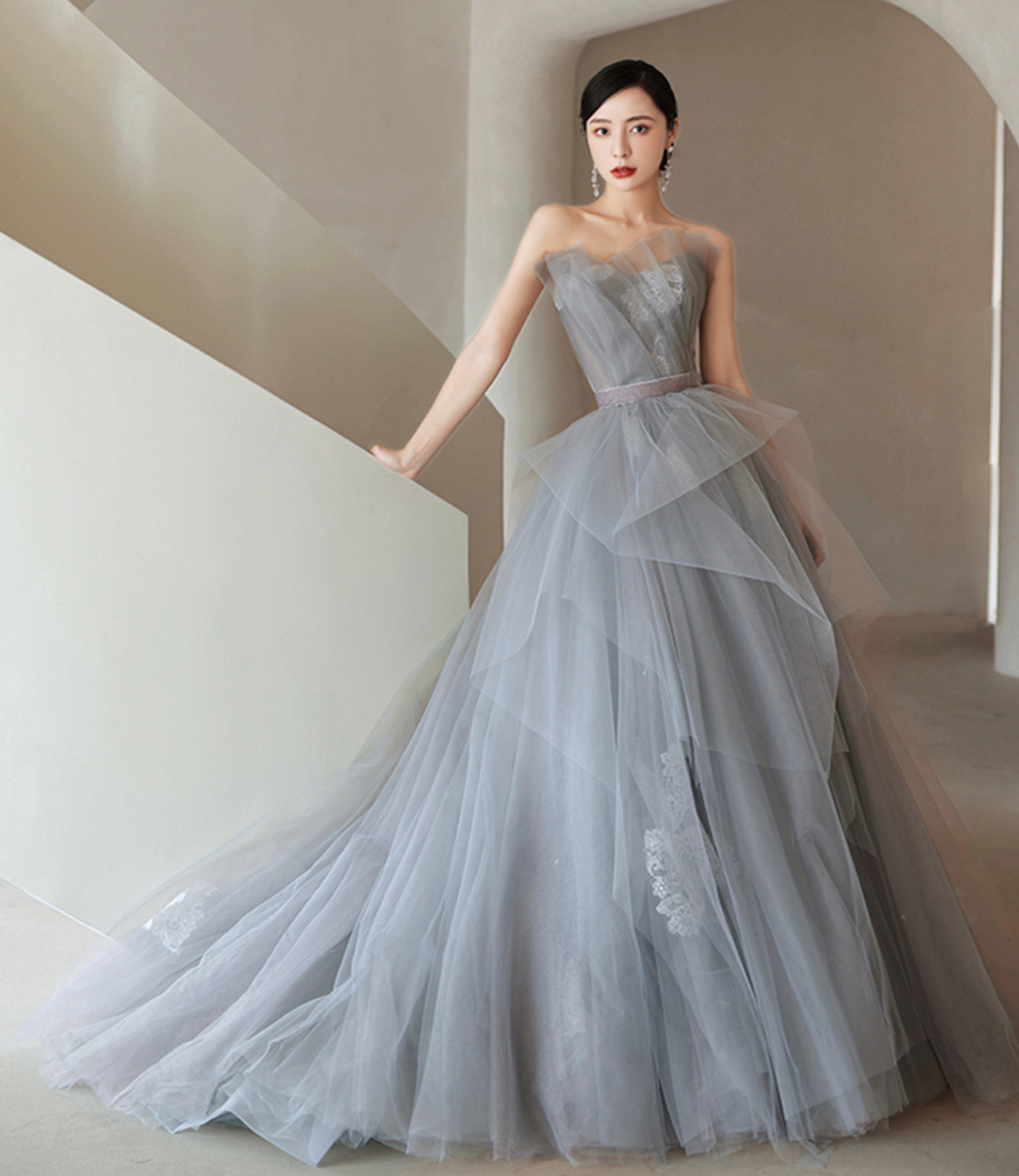 GRAY TULLE LACE LONG BALL GOWN PROM DRESS FORMAL DRESS     cg19971s mysite