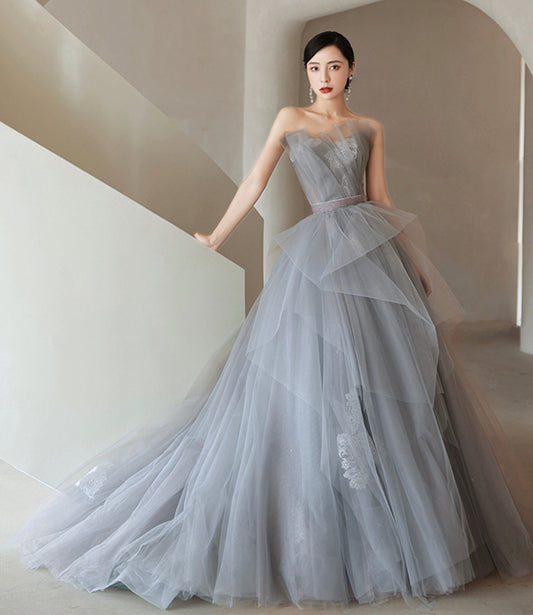 GRAY TULLE LACE LONG BALL GOWN PROM DRESS FORMAL DRESS     cg19971s mysite