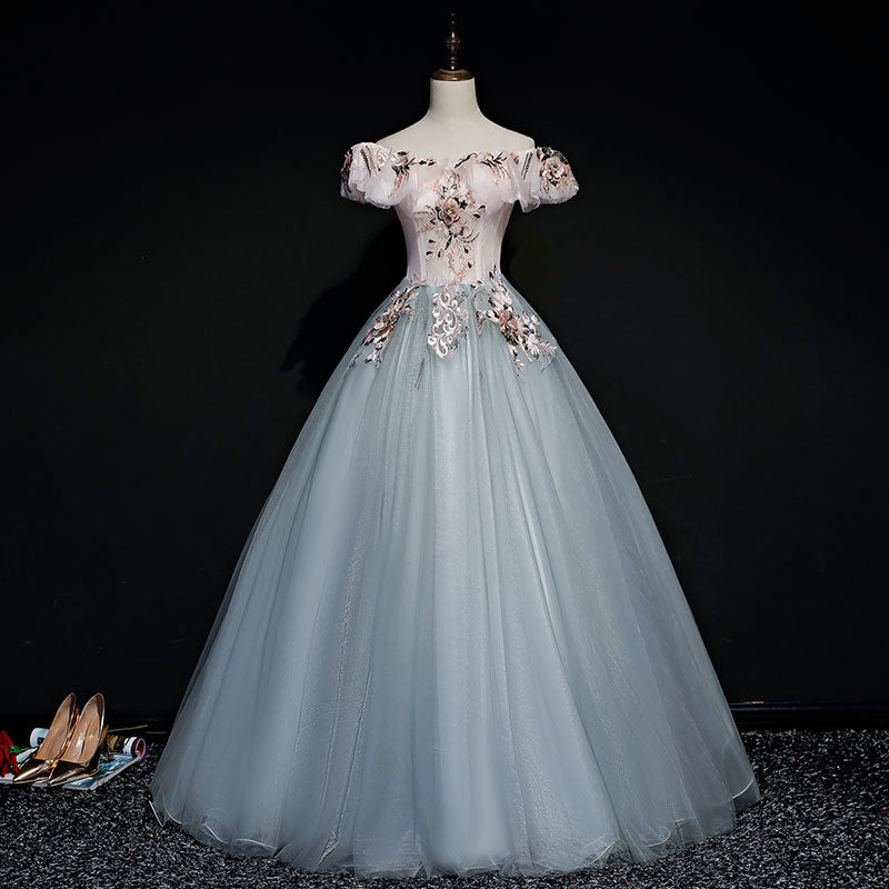 GRAY TULLE LACE LONG BALL GOWN PROM DRESS FAHION DRESS     cg21252s mysite