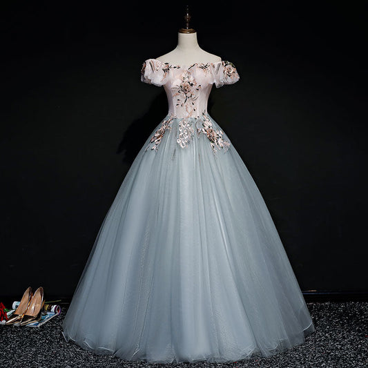 GRAY TULLE LACE LONG BALL GOWN PROM DRESS FAHION DRESS     cg21252s mysite