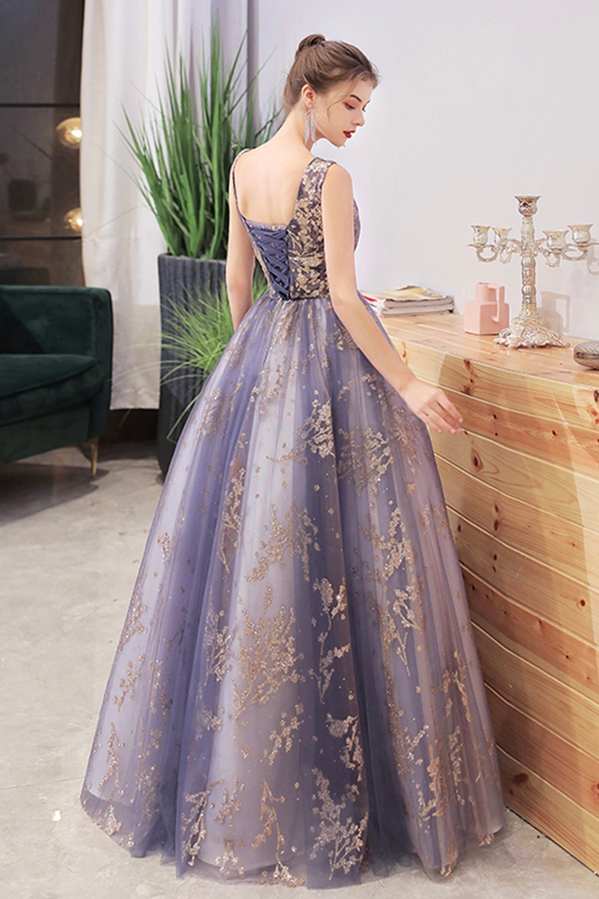 STYLISH V NECK TULLE SEQUINS LONG BALL GOWN PROM DRESS    cg21312s mysite