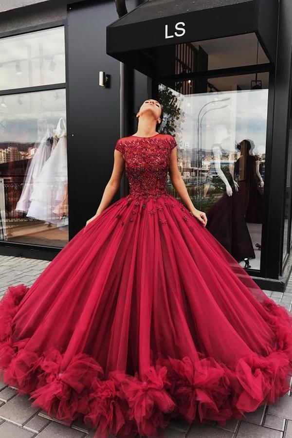 Red Tulle Ball Gown Prom Dress With Appliques, Sweet 16 Dress, Quinceanera Dresses    cg22322s mysite