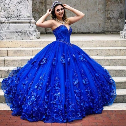 Royal Blue Quinceañera Flowers Corset Top Ball Gown prom dress       cg23074s mysite