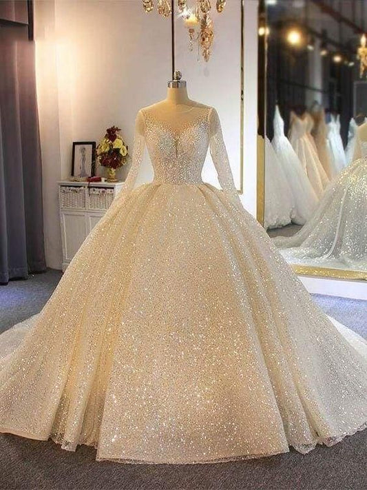 Sparkling Shinny Lone Sleeves Lace- Up Ball Gown Prom Dresses         cg23380s mysite